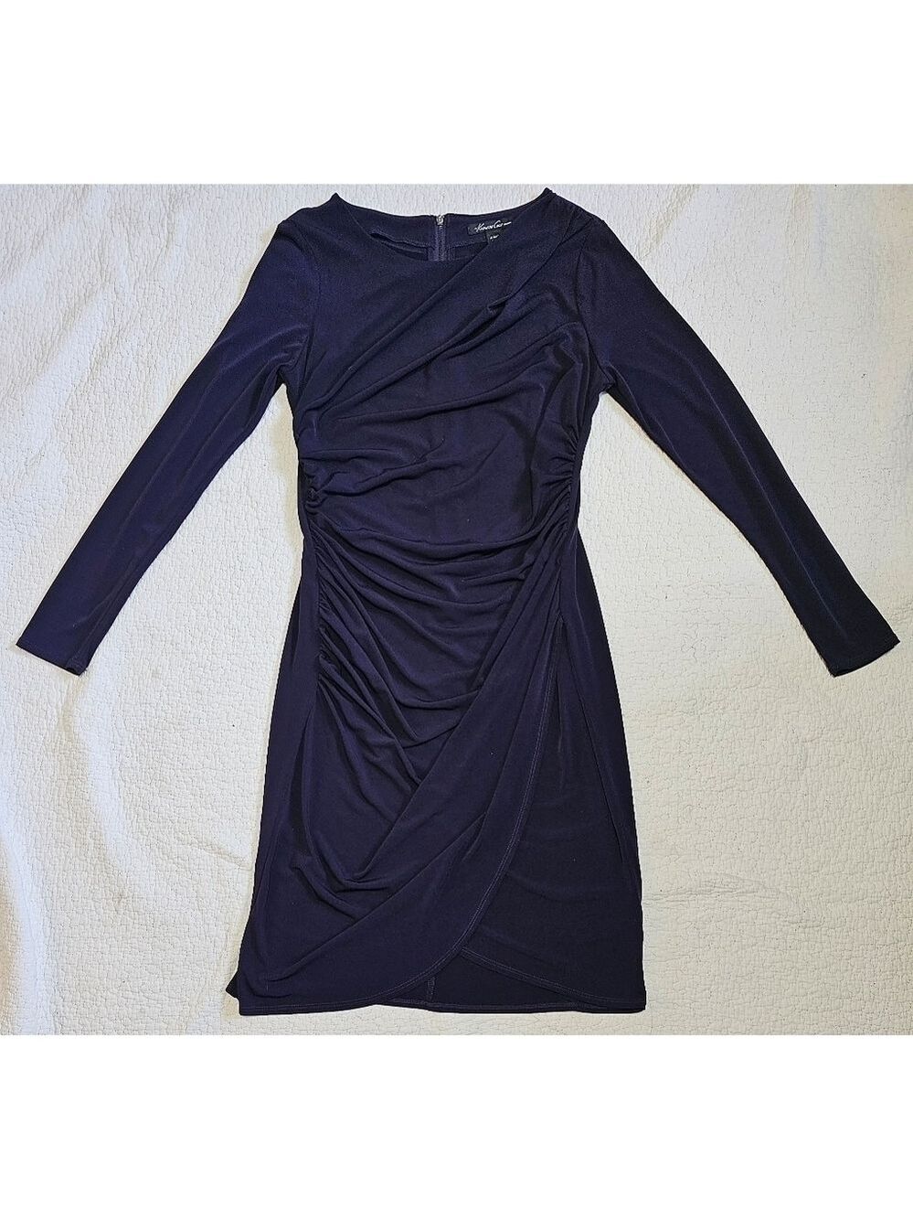 Kenneth Cole Purple Long Sleeve Ruched Dress